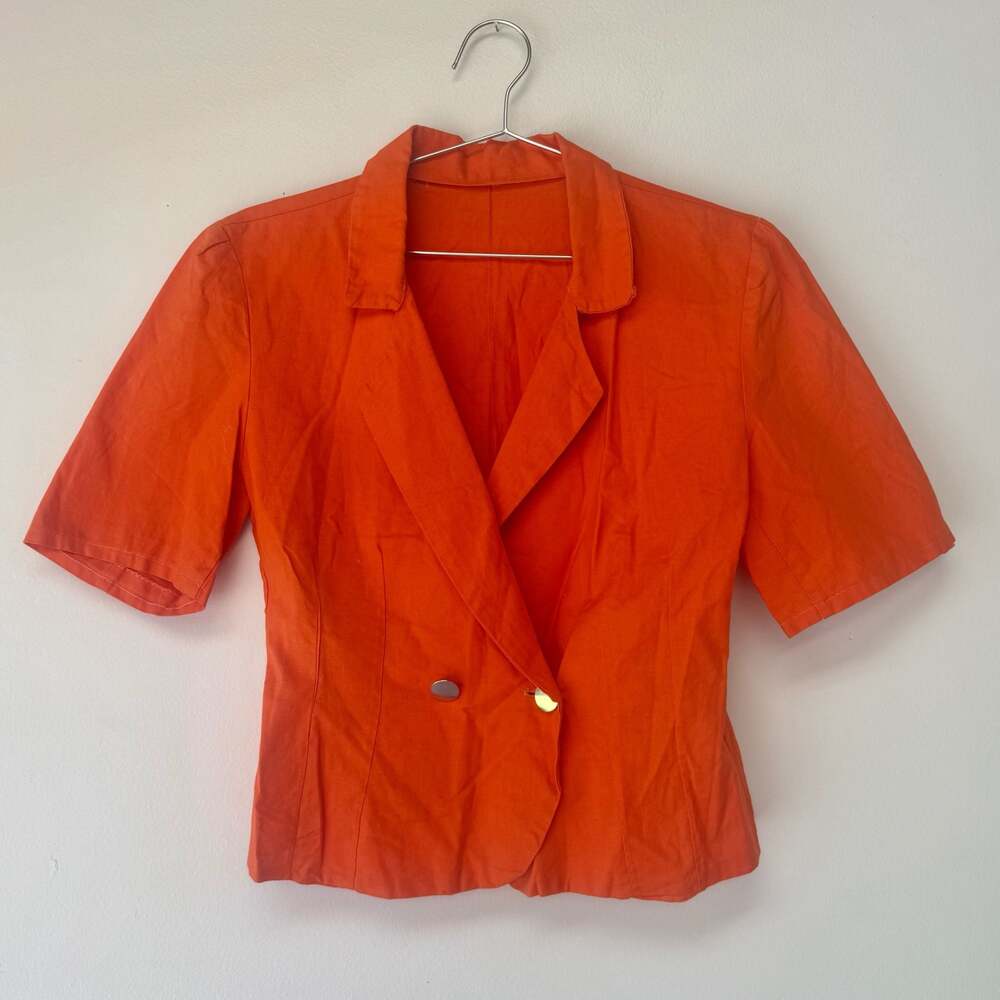Vintage Handmade Coral Orange Double-Breasted Short Sleeve Blazer
